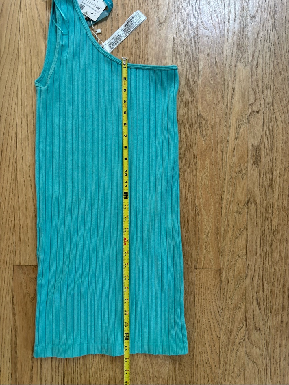 Zara Turquoise Ribbed One-Shoulder Dress - Picture 3 of 4